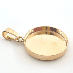 14K small round bezel pendant - solid gold setting