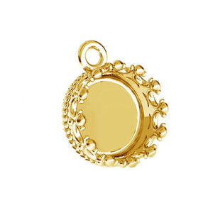 14K Round crown pendant - solid gold setting