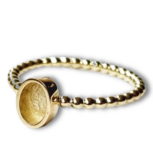 14K beaded oval bezel ring blank - solid gold setting
